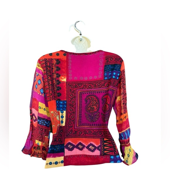 Vintage Nostalgia Women’s Colorful Patchwork Paisley Embellished Blouse Small - Picture 4 of 8